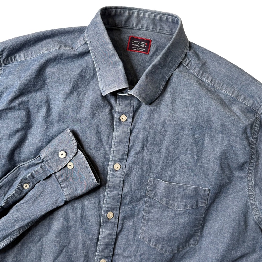 UNTUCKit Chambray Denim Mitchell Button Down Mens 3XL Tall Blue Long Sleeve